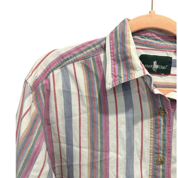 Vintage Classic Multicolored Pastel Stripe Coastal Preppy Button Down Top - Picture 5 of 11